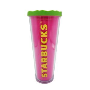 Starbucks Neon Hot Pink Spellout Venti Tumbler Green Lid 24 oz 2014 NO STRAW
